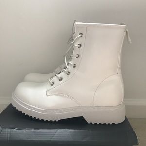 Chunky white lace up boot